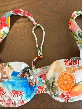 Shade & Shore White Floral & Citrus Print Underwire Bikini Top 32B